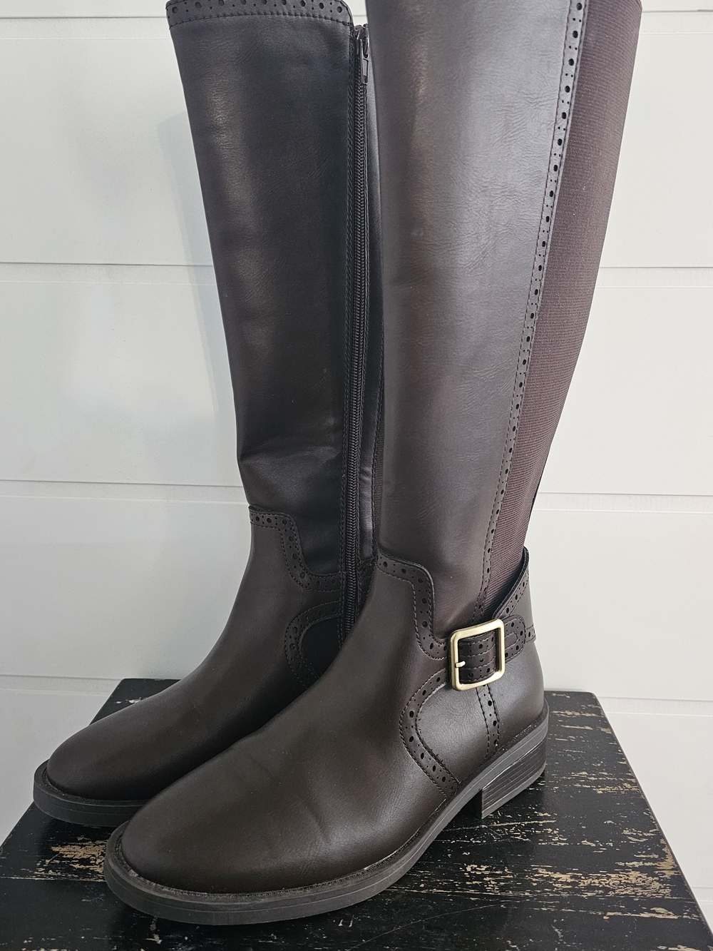 St. Johns Bay Tall Brown Leather Riding Boots with Buckle